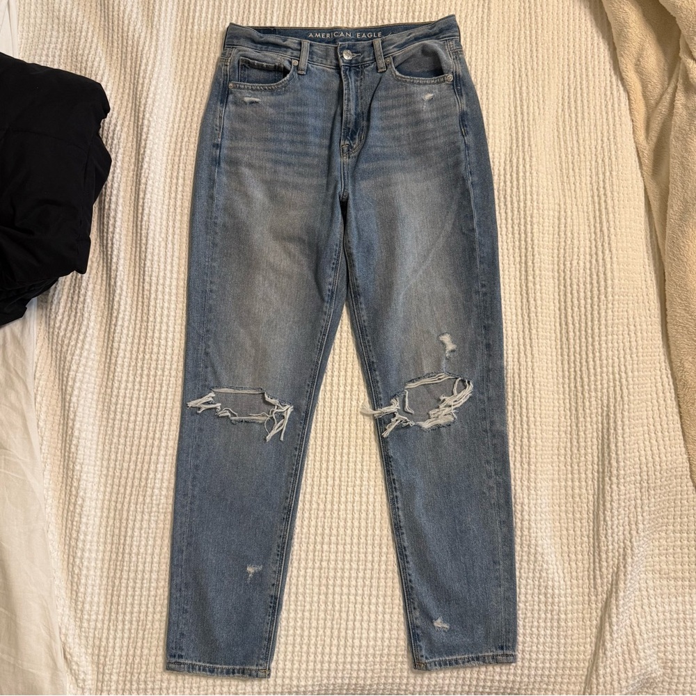 American Eagle Outfitters Men's Light Blue Ripped Skinny Jeans
